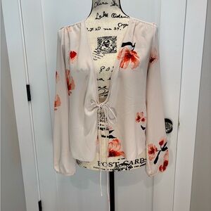 Aritzia Wilfred Floral Tie-Front Blouse/cardigan- Blush, Black and Red